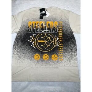 New Era Pittsburgh Steelers NFL T-Shirt Cream Black Stipple Gradient Mens XL